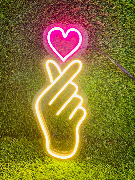 Korean Finger Heart Neon Light – Cute LED Wall Sign for Room, Gifts & Aesthetic Decor